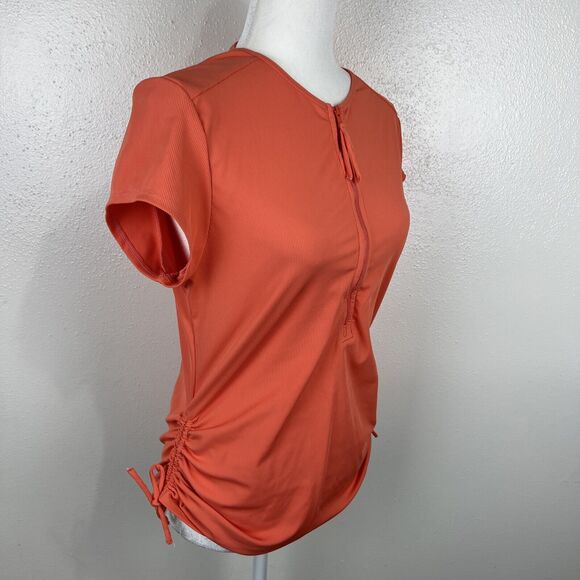 Carve Designs Shirt Women Large Orange Quarter Zip Ruched Short Sleeve Active - Picture 5 of 15